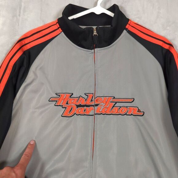 Harley Davidson‎ Track Jacket Mens Large Gray 3 Stripes Raglan Sleeve Full Zip - Picture 4 of 13
